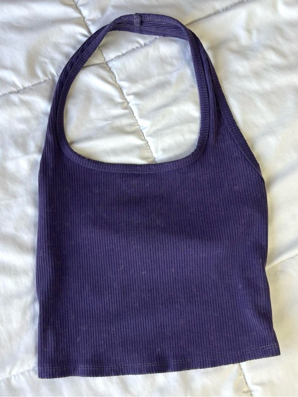 Ribbed Halter Crop Tank Top - Deep Purple